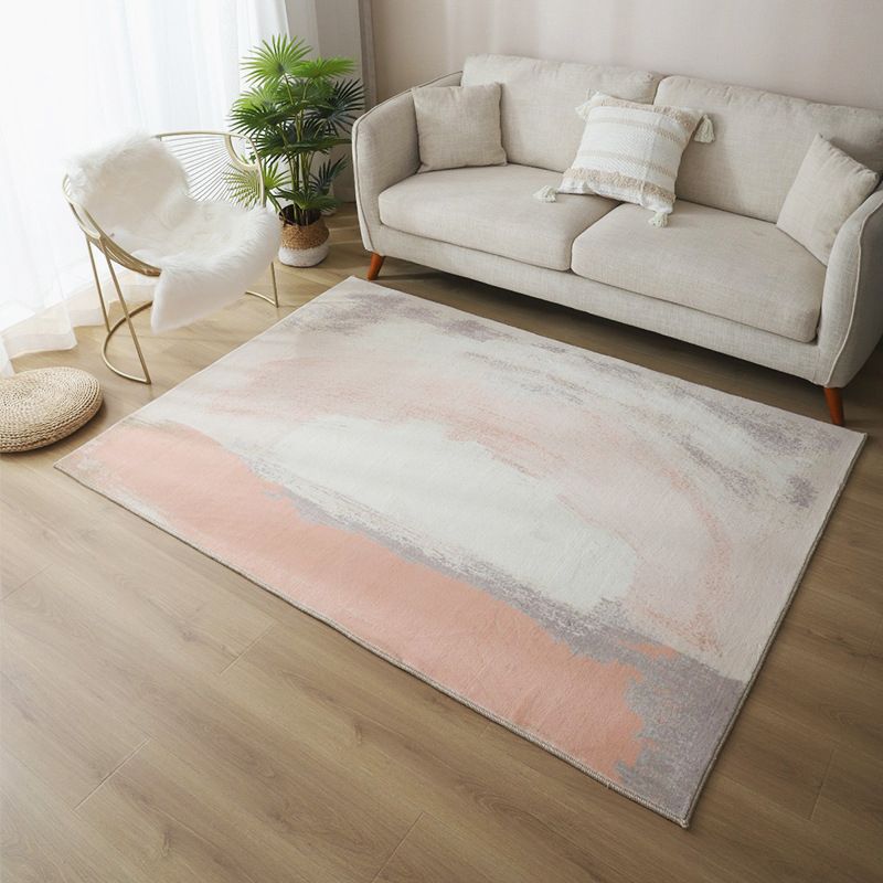 Black Color Block Rug Polyester Modern Rug Washable Rug for Living Room