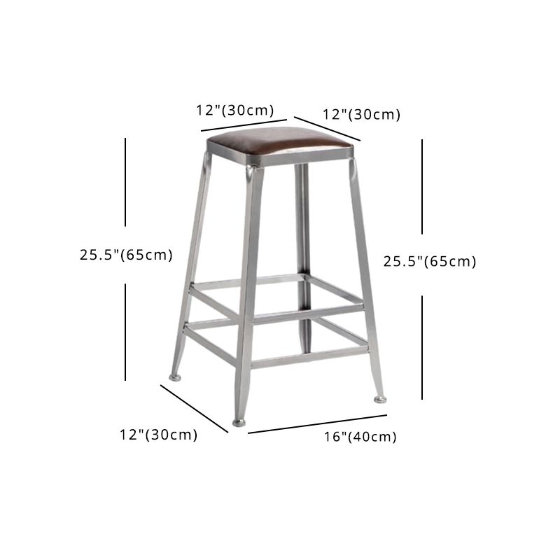 Industrial Square Iron Bar Stool Silver Footrest Bristol Stool