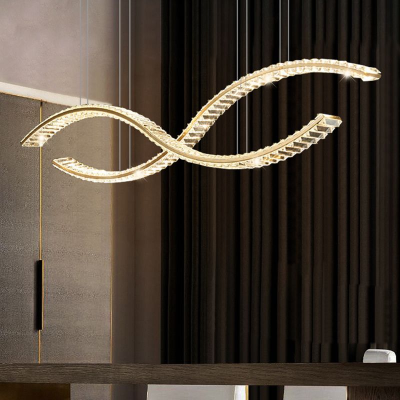 Modern Style Wave Shape Island Pendants Crystal Pendant Lights for Dining Room