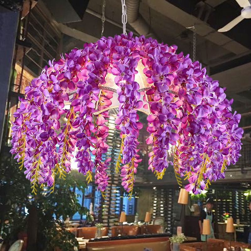 Accesorio de iluminación colgante de metal festoneado Industrial 1 Lámpara de suspensión de techo de flores LED de restaurante en púrpura