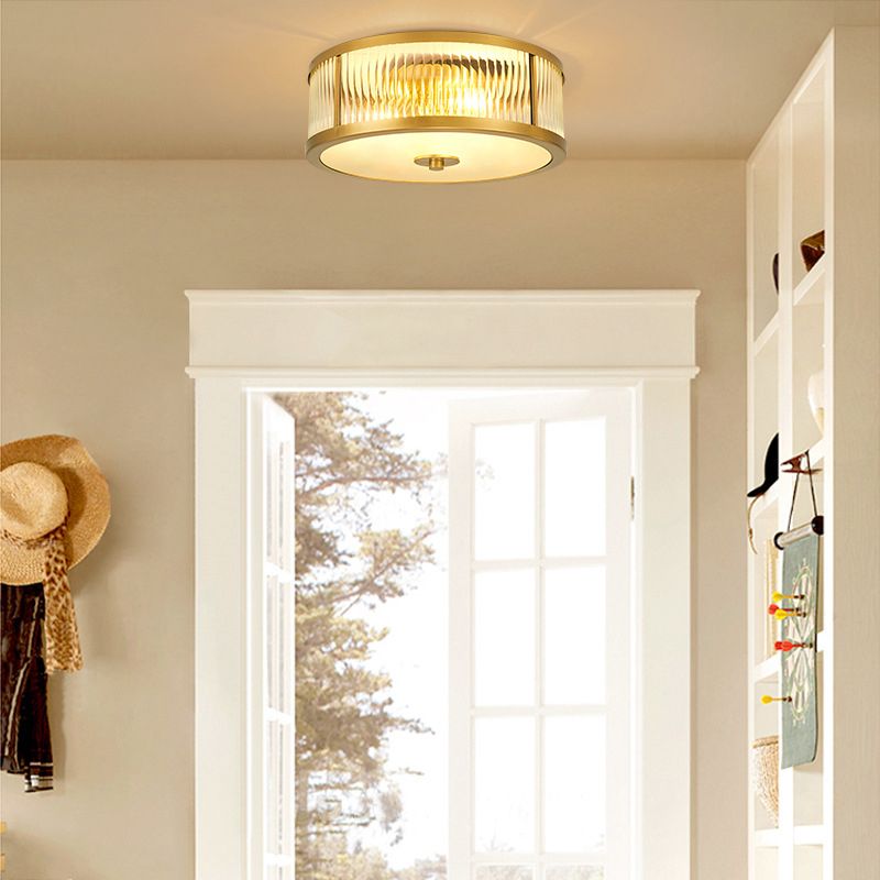 Classic Drum Flush Ceiling Light Transparent Glass Flush Ceiling Light Fixtures for Bedroom