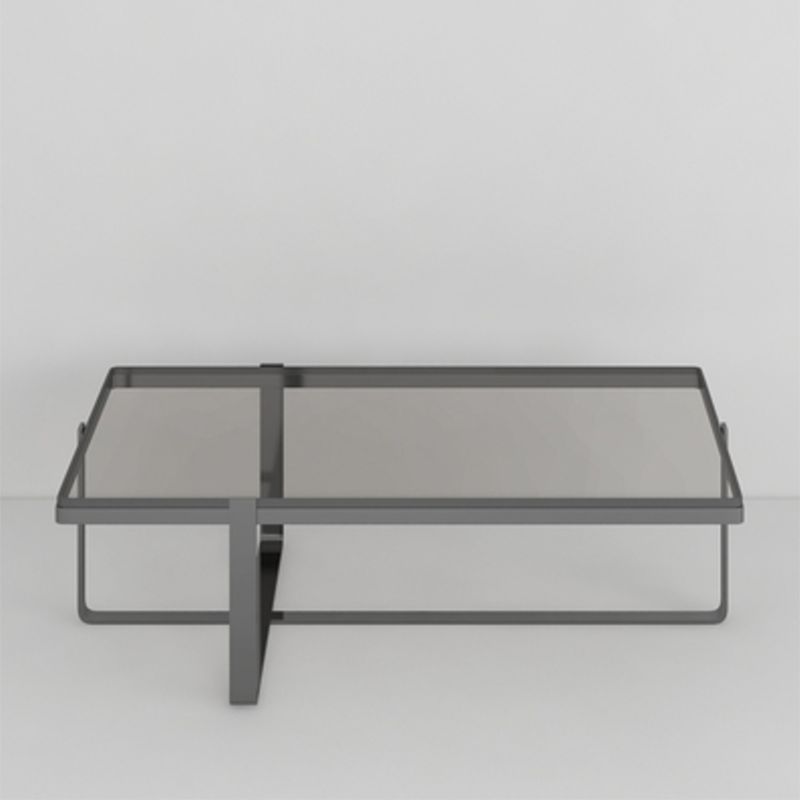 Contemporary Rectangle Glass Top Coffee Table with Steel Cross Base