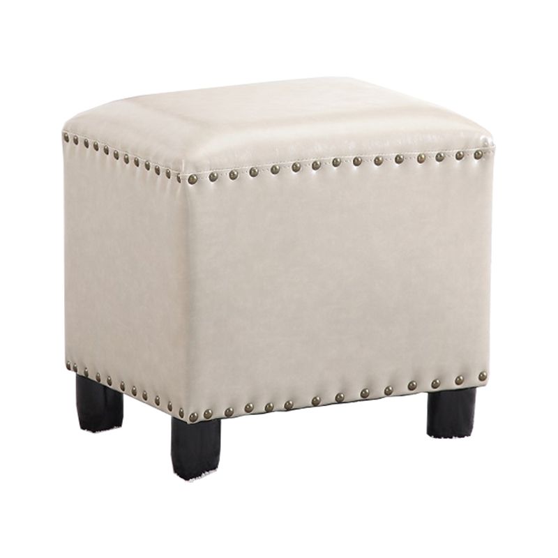 Modern Rectangle Pouf Ottoman Faux Leather Chair Ottoman With Nailhead Trim