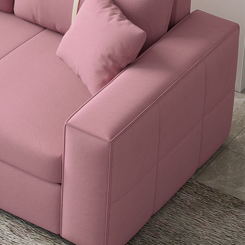 Storage Fabric Sofa Bed in Pink with Pillow Back and Square Arms