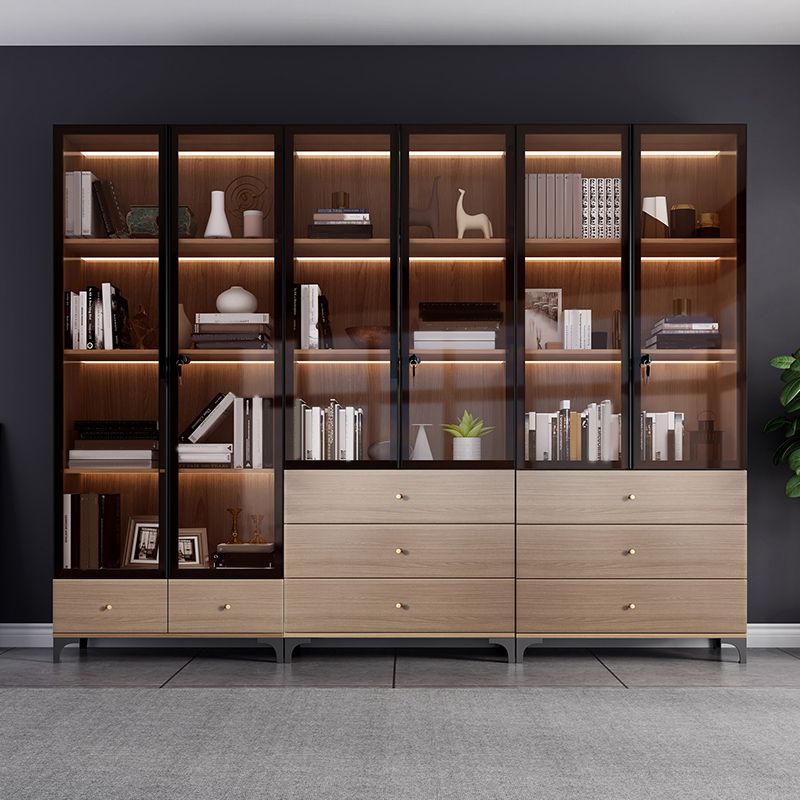 Glam Engineered Wood Bookcase Standard Bookshelf with Cabinets