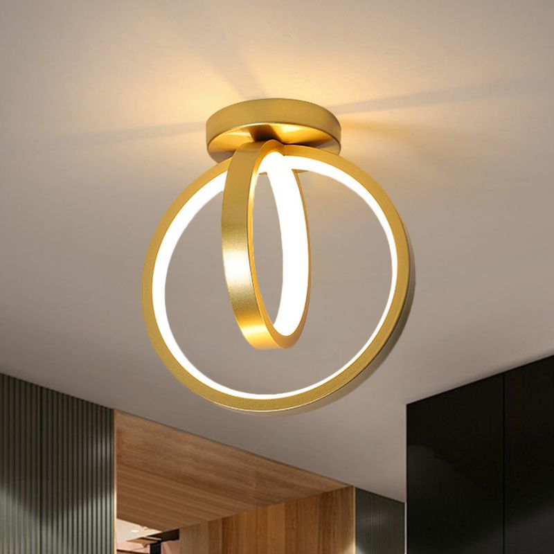 Circular Mini Hallway Flush Light Acrylic LED Minimalist Ceiling Mount Lighting in Black/Gold, Warm/White Light