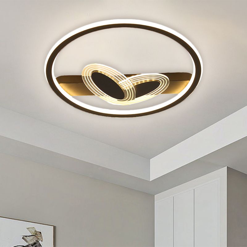 Ring and Bow Flush Mount Modernist Metal Black/Gold LED Ceiling Flush in Warm/White Light, 16"/19.5" Wide