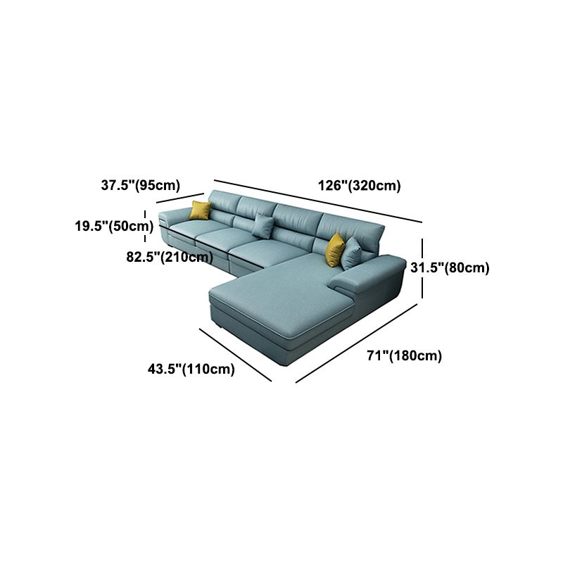 Blue L-Shape Sectional with Pillow Top Arm and Pillows Back for Four People