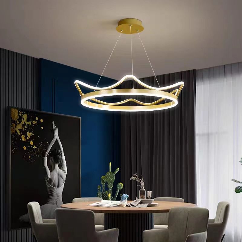 Modern Crown Chandelier Lights Metal 2 Light Chandelier Light Fixture in Gold