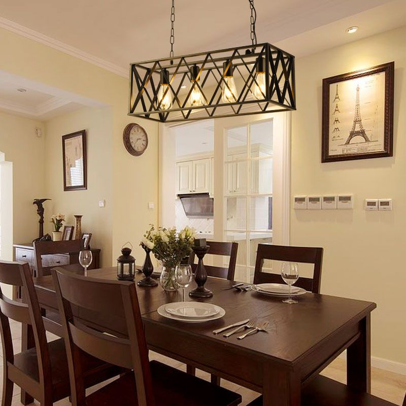 Luce a sospensione a sospensione in gabbia di ferro a 4 luci Stile industriale retrò luce appesa per bar