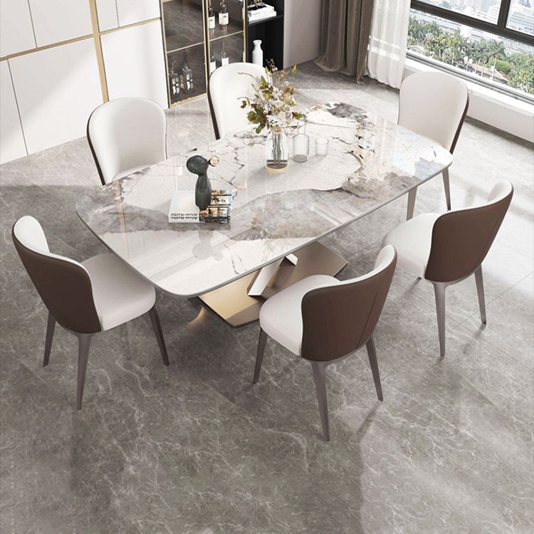 Modern Sintered Stone Dining Room Set with Rectangle Table and Metal Base Home Dining Set