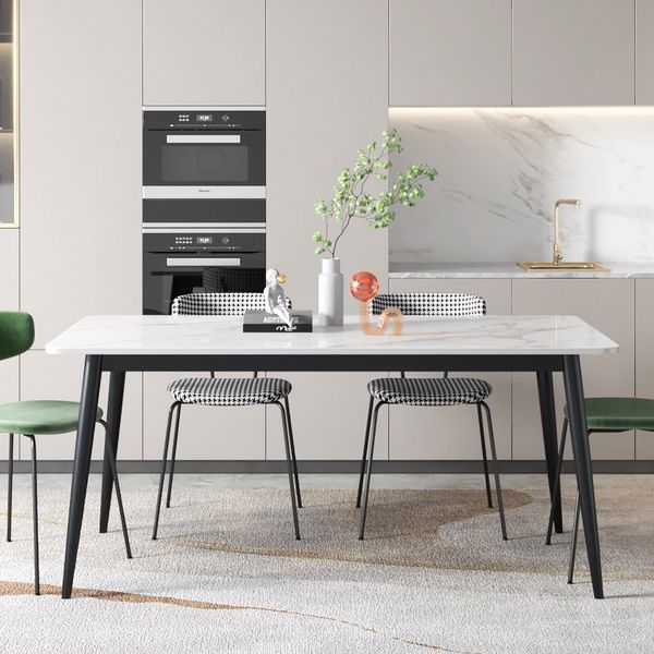 Contemporary White Standard Dining Table Sintered Stone Rectangle Dining Table with 4 Legs Base