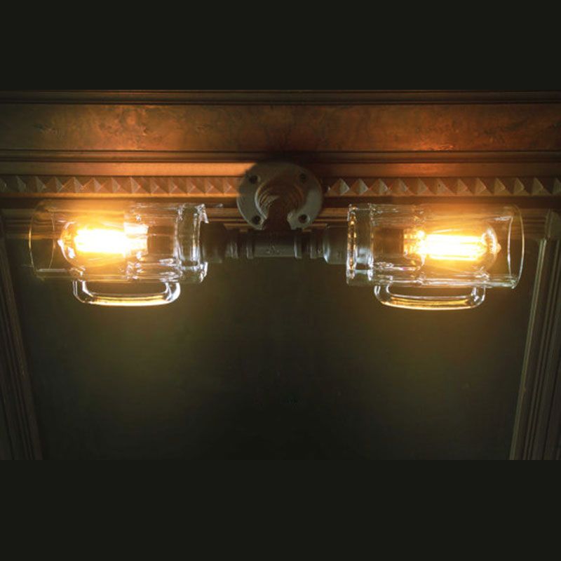 Clear 2 Bulbs Wall Sconce Light Vintage Stylish Glass Beer Mug Wall Lighting Fixture for Bar