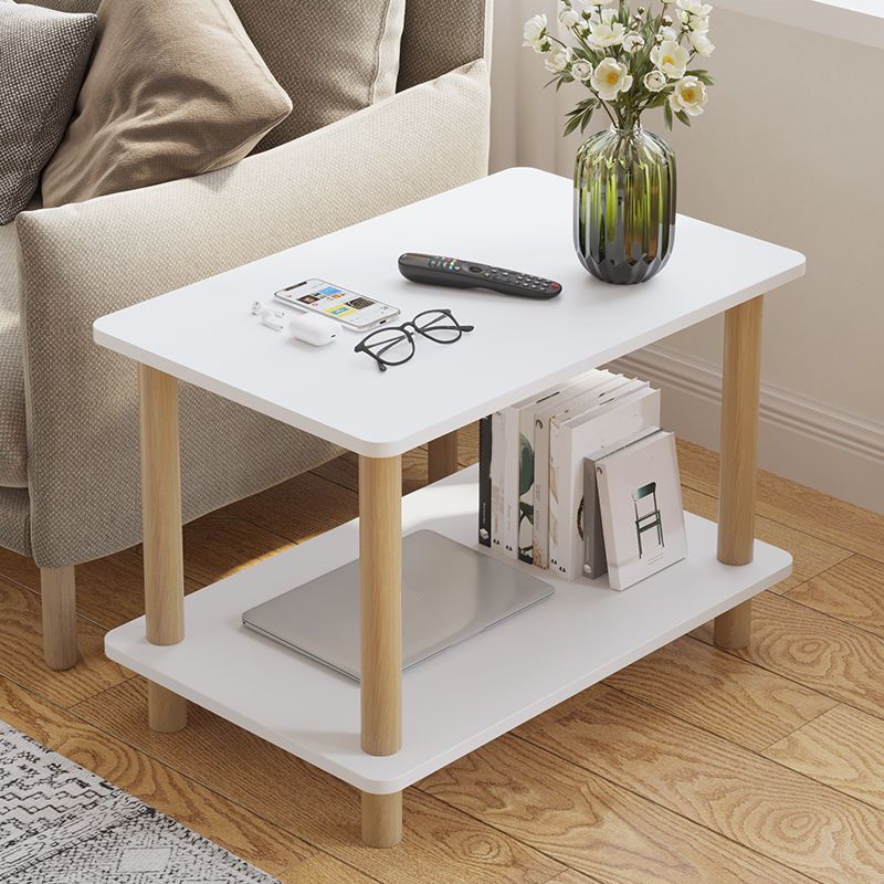 Scandinavian Wood End Table 4 Legs Sofa Side End Table with Shelf