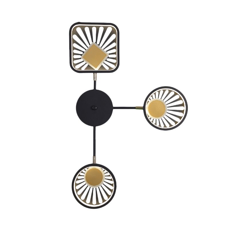 Modernist Round and Square Sector Sconce Metal LED Restaurant Wall Mount Light Fixture in Black