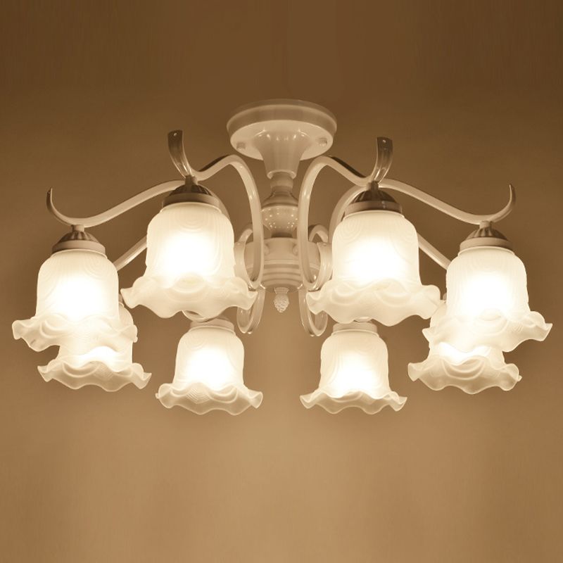 Bell blanc semi-luxueuse Mount Vintage Verage Shade plafond Plafond pour le salon