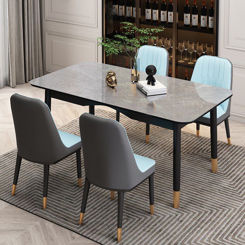 Mesa de comedor de lujo tradicional Mesa de piedra sinterizada con 4 piernas negras para el comedor