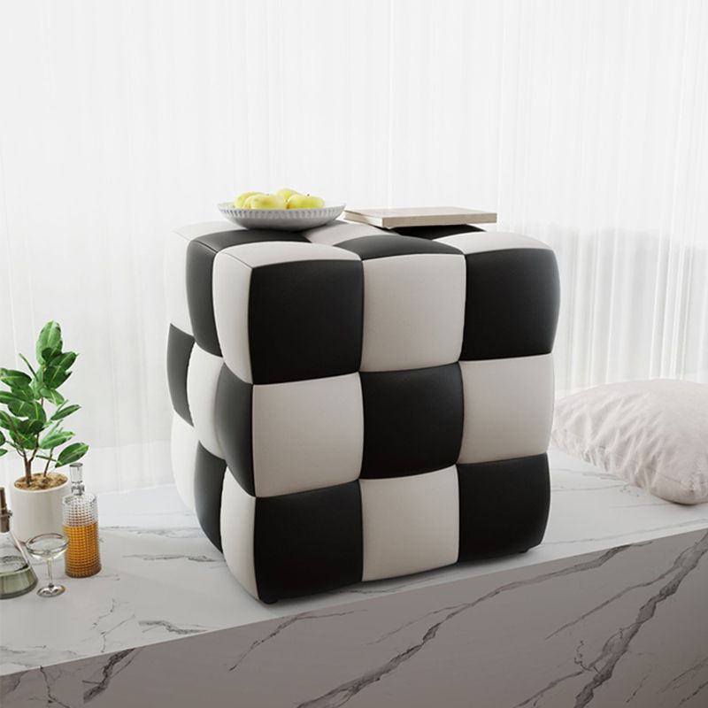 Contemporary Home Square Ottoman Leather Foot Stool with Black Legs