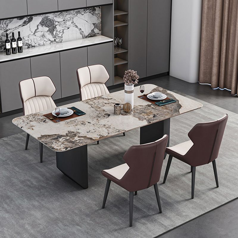 Modern 1/2/5/7 Pieces Dining Set Sintered Stone Dining Table with Leather Chairs