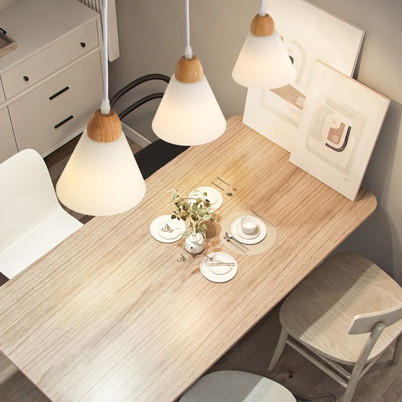 Lampada a sospensione nordica in legno piccolo sospensione con tonalità di vetro bianco per sala da pranzo