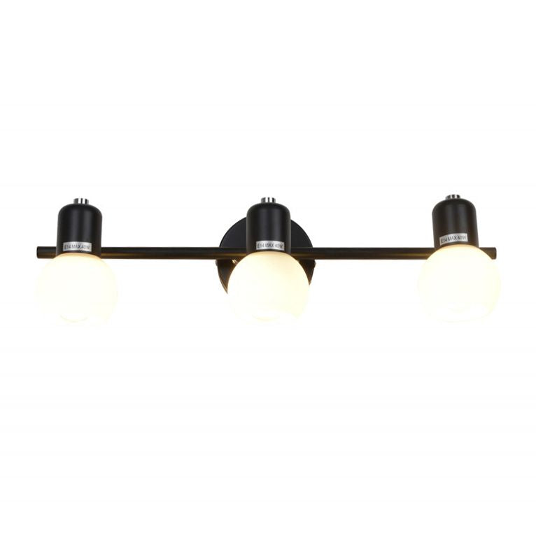 White Glass Shade Contemporary Style Wall Sconce Black Metal Base Mirror Light