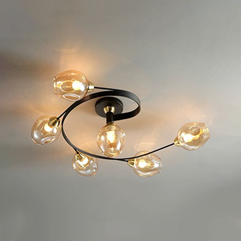 Glass Sputnik Ceiling Light in Modern Creative Style Wrought Iron Flush Mount for Bedroom