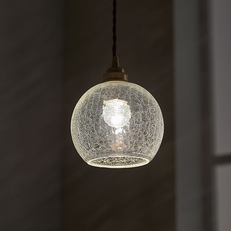 1 Light Spherical Pendant Lamp Vintage Industrial Crackled Glass Hanging Lamp for Living Room