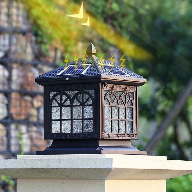 Contemporary Pillar Lighting Fixture Creative LED Solar Lamp for Garden