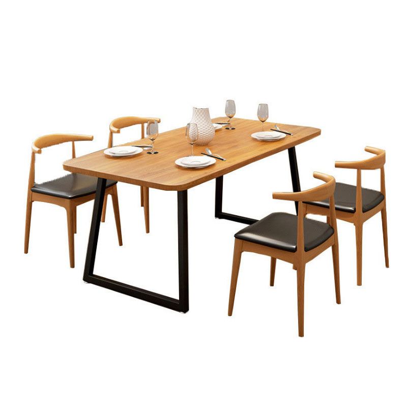 Pine Wood Top Dining Table Industrial Rectangle Table with Sled Base in Black