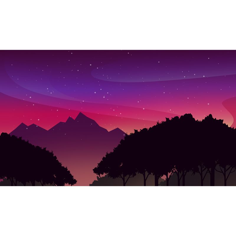 Modern Forest Starry Night Mural Purple-Red Stain Resistant Wall Art for Bedroom