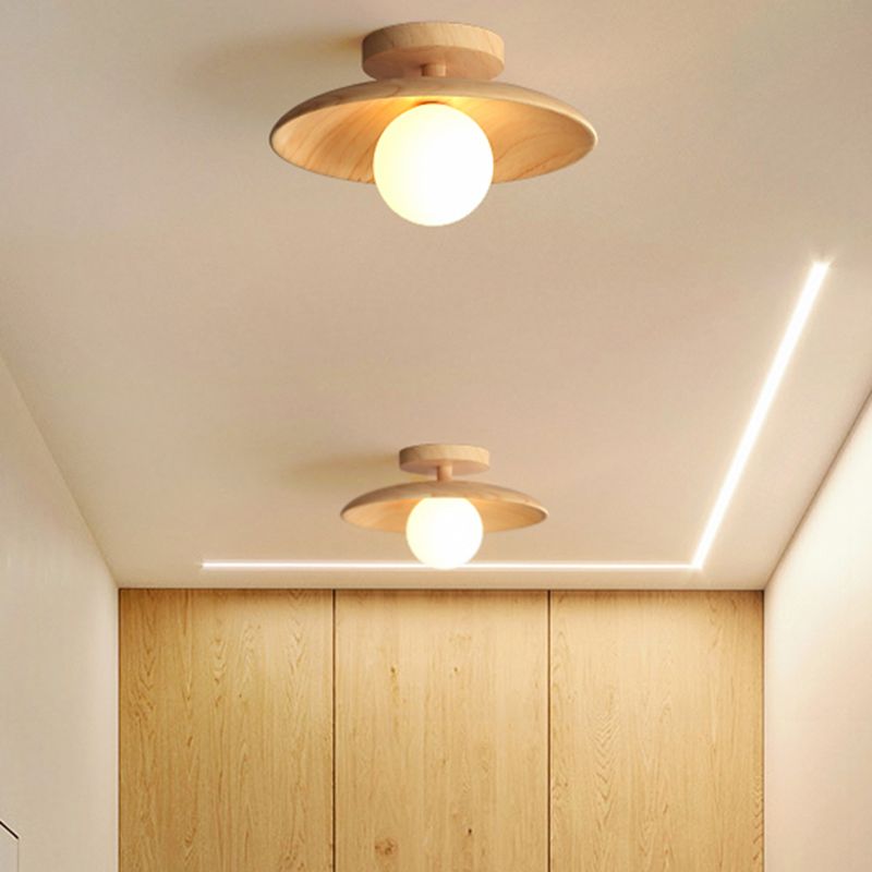 Lámpara de techo de madera moderna y sencilla, mini lámpara de pasillo de montaje semiempotrado con 1 luz