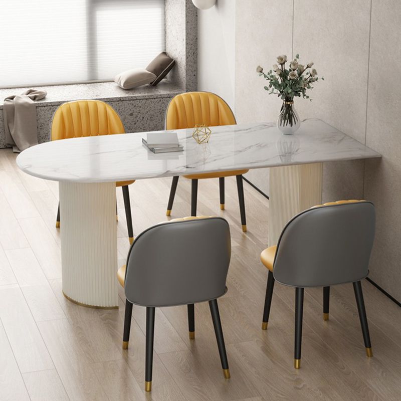 Tavolo da pranzo moderno in pietra sinterizzata con doppio piedistallo per sala da pranzo