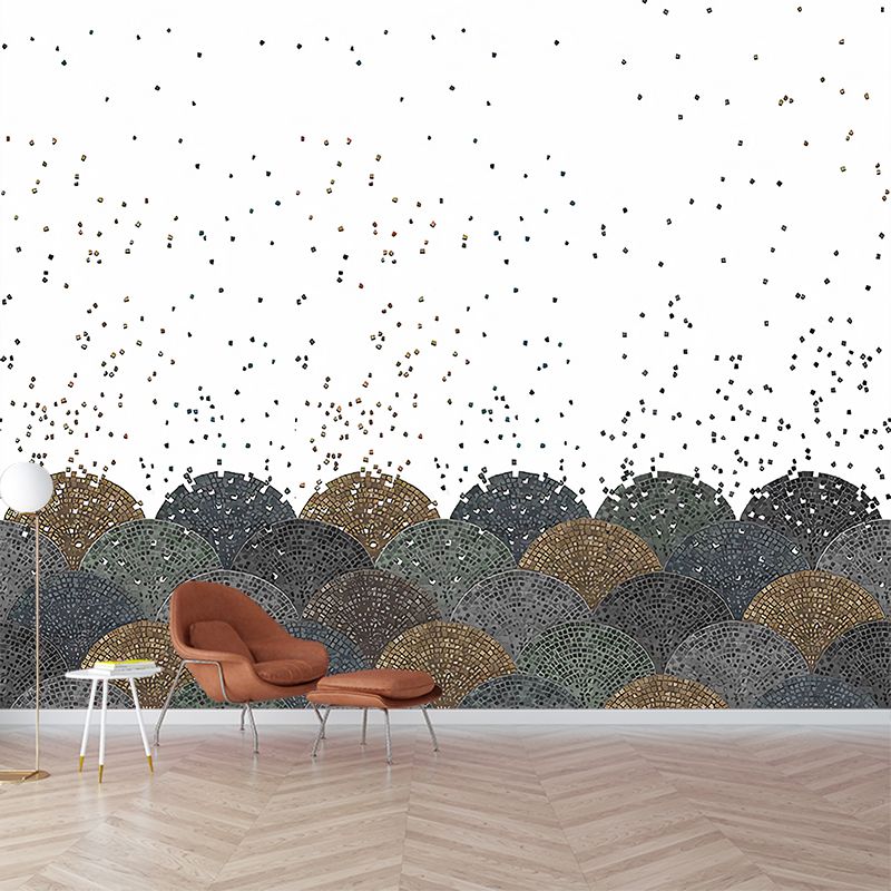 Nordic Dot and Semicircle Mural Wallpaper for Dining Room Full Size Wall Art in White