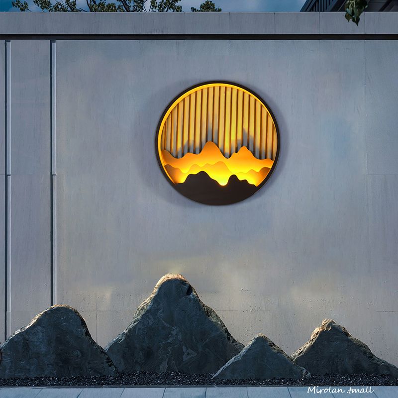 Circle Wall Sconce Contemporary Outdoor Wall Light Fixture for Courtyard