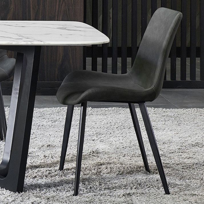 Faux Leather Dining Chairs Industrial Arm Solid Back Dining Side Chairs