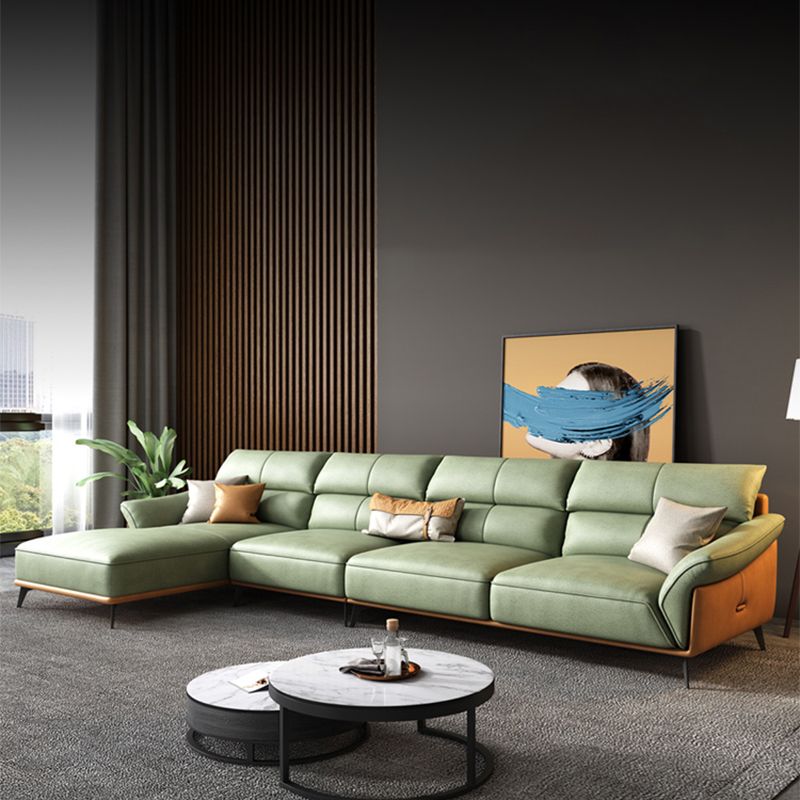 Pillow Arms Sectional Green Modern Faux Leather Living Room Sofa & Chaise