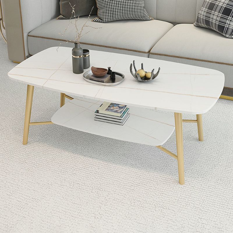 4 Legs 1 Single Coffee Table Rectangular Stone Cocktail Table with Shelf