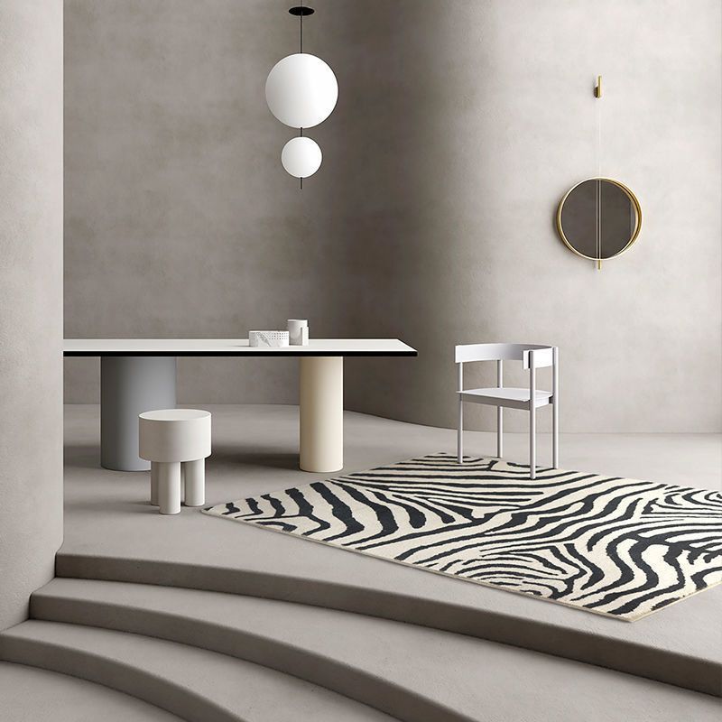 Black Abstract Striped Rug Polyester Modern Rug Washable Rug for Home Decor