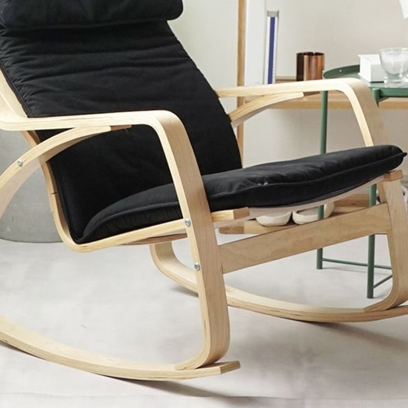 Fabric Rocking Chair Plain Wood Frame Removable Cushions Contemporary Rocking Chair