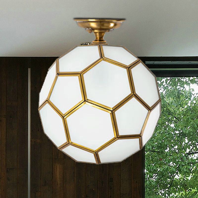 1 Hoofd Flushmount Plafond Lamp Traditionele Gefacetteerde Bol Helder/Crème/Getextureerde Wit Glas Semi-flush Mount Light in Brass, 8 "/12" /16 " Wide