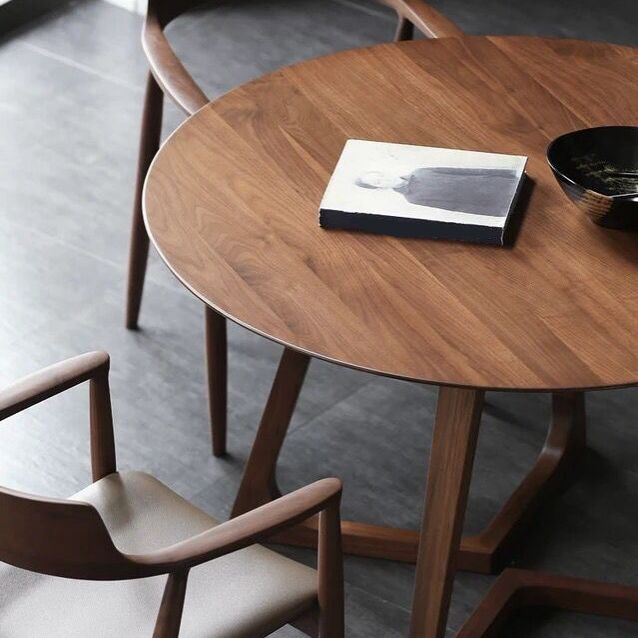 Mesa de comedor moderna moderna mesa de madera maciza marrón con base de pedestal doble