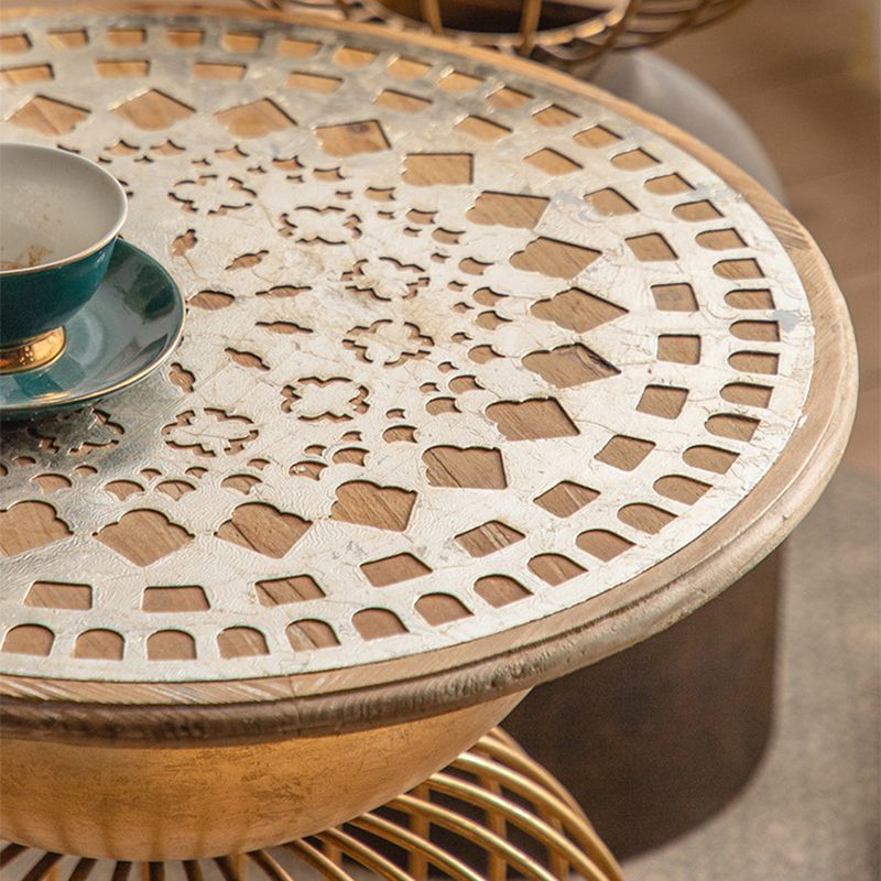 Antique Brass/Black End Table French Country Round Wood Side Table