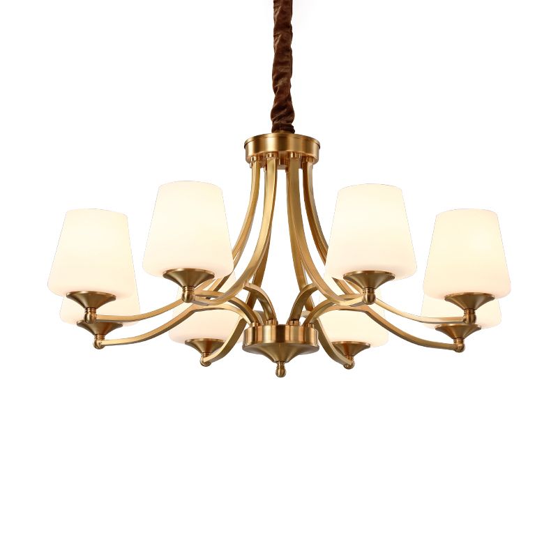 Conical Chandelier Light Fixture Traditional Frosted White Glass Pendant Lighting for Restaurant