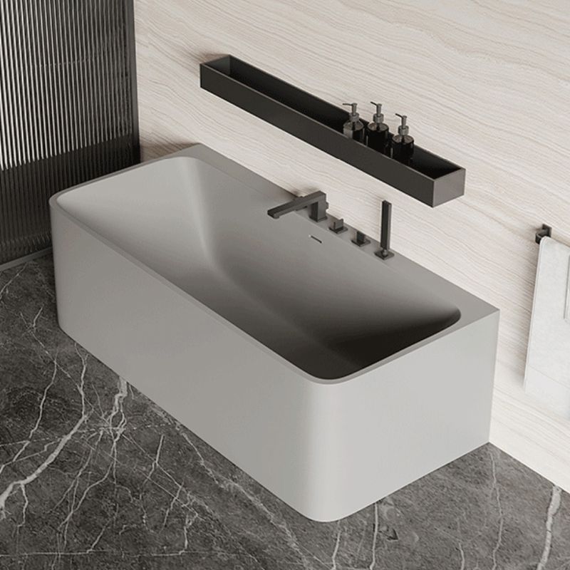 Modern Stone Soaking Bathtub Rectangle Back to Wall Bathtub With Faucet