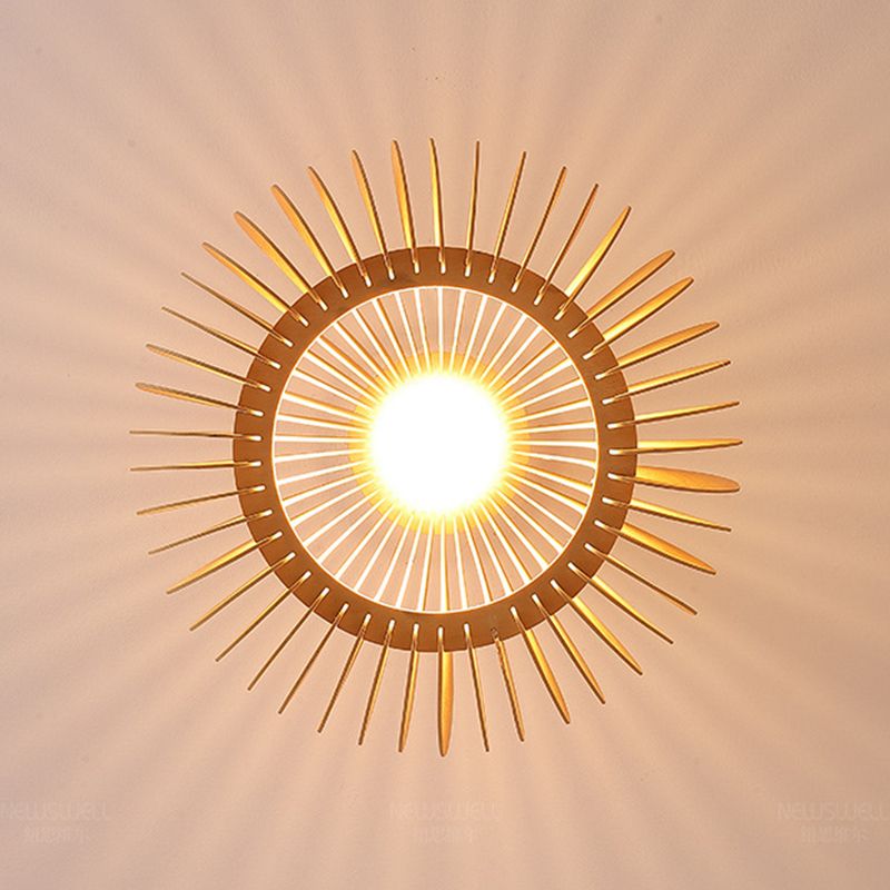1-Light Ceiling Light Modern Ceiling Mount Light with Wood Shade for Living Room