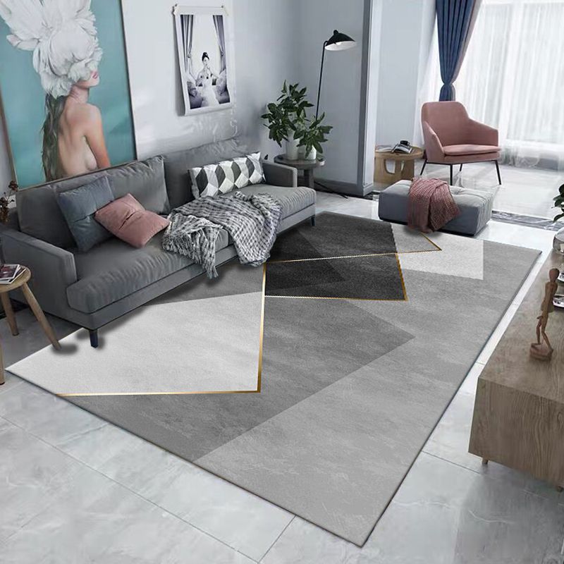 Grey Tone Modern Area Rug Polyester Geometric Splicing Print Rug Non-Slip Backing Indoor Rug for Living Room