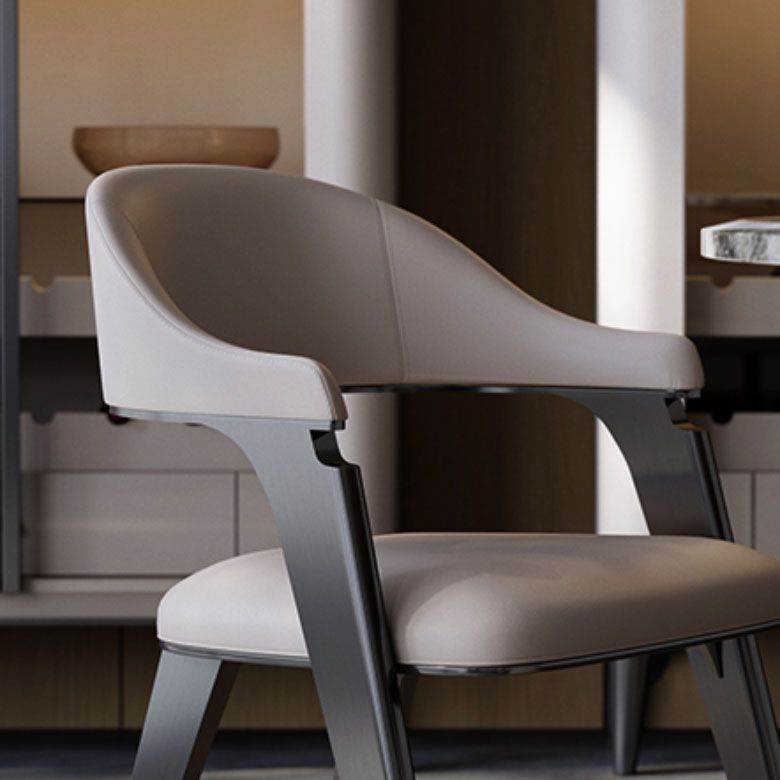 Industrial Style Arm Dining Chair Faux Leather Open Back Dining Chair for Bedroom