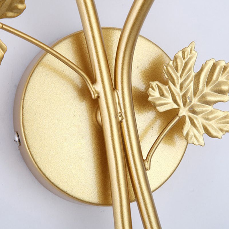 Bol en verre givré Conce contemporain 1/2-Light Hall Hall Mur Mount luminaire avec décor en forme de feuilles en noir / or