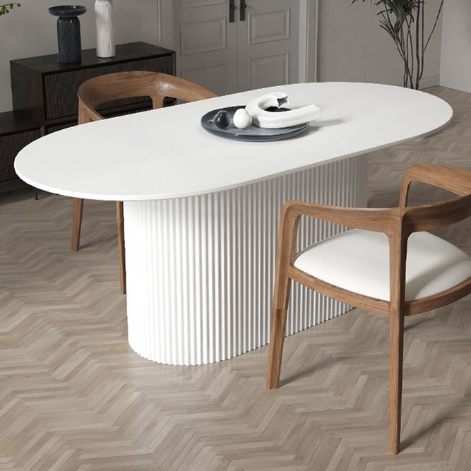Solid Wood Base Contemporary Oval Dining Table Pedestal Table for Dining Room
