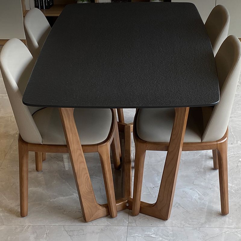 Contemporary Kitchen Dinner Table Stone Trestle Base Dining Table